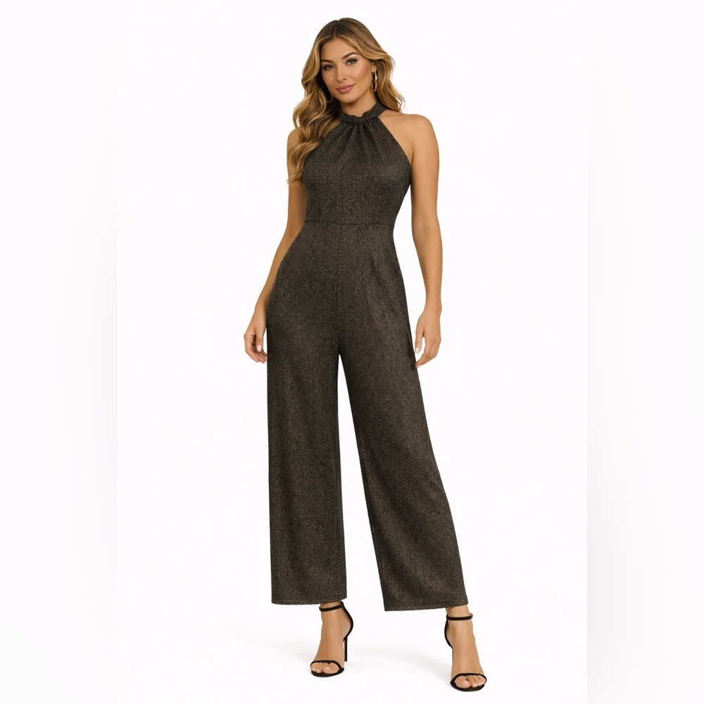 Jumpsuit Black Gold Shimmery Wide-Leg Julia Jordan Cocktail Glam Evening Size 4